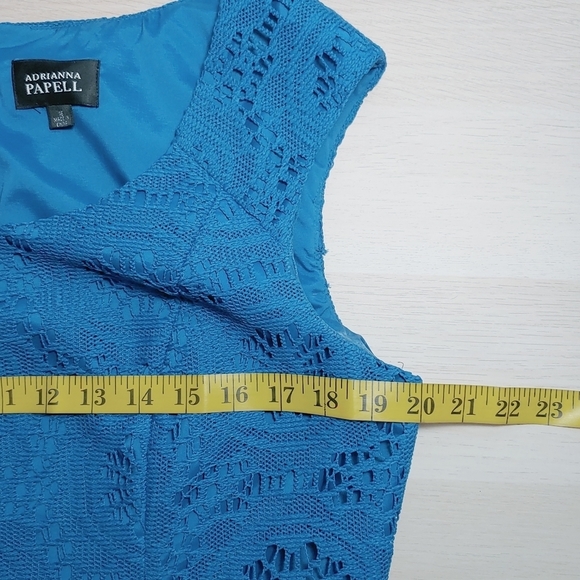Adrianna PAPELL Teal crochet sleeveless business casual fitted summer dress - Picture 7 of 13